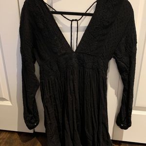 Free People Lace Detail Black Dress